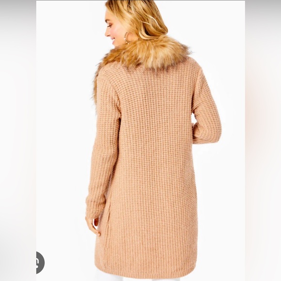 Lilly Pulitzer Camel Cardigan with Faux Fur Trim - Picture 2 of 8